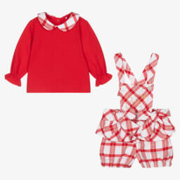 A Dee-Girls Red Check Dungaree Shorts Set | Childrensalon Outlet