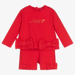 A Dee-Girls Red Cotton Shorts Set | Childrensalon Outlet