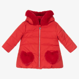 A Dee-Girls Red Faux Fur Trim Puffer Coat | Childrensalon Outlet