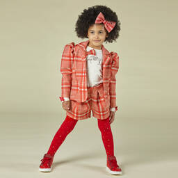 آدي-جاكيت بلايزر تارتان لون أحمر للبنات | Childrensalon Outlet