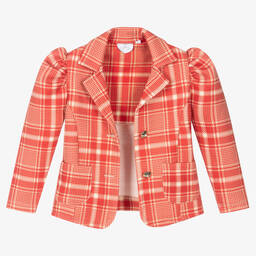آدي-جاكيت بلايزر تارتان لون أحمر للبنات | Childrensalon Outlet