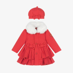 A Dee-Girls Scarlet Coat and Cap Ensemble | Childrensalon Outlet