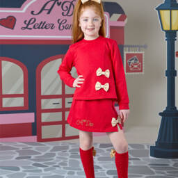 A Dee-Girls Scarlet Diamanté Bow Knee Socks | Childrensalon Outlet