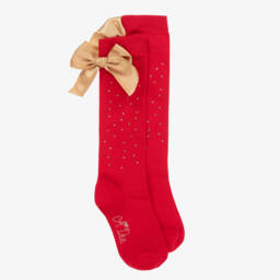 A Dee-Girls Scarlet Diamanté Bow Knee Socks | Childrensalon Outlet