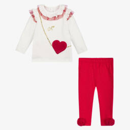 آدي-طقم ليقنز قطن لون أحمر براق للبنات | Childrensalon Outlet