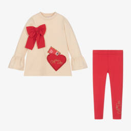 A Dee-Girls Sparkly Beige and Red Legging Set | Childrensalon Outlet