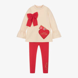 A Dee-Girls Sparkly Beige and Red Legging Set | Childrensalon Outlet