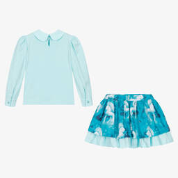 A Dee-Girls Turquoise Blue Unicorn Skirt Set | Childrensalon Outlet
