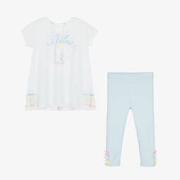 A Dee-Белый топ и голубые легинсы из хлопка | Childrensalon Outlet