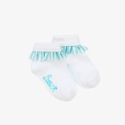 آدي-جوارب مزيج قطن محبوك لون أبيض وأزرق للبنات | Childrensalon Outlet