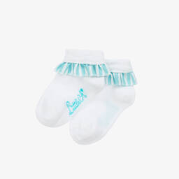 آدي-جوارب مزيج قطن محبوك لون أبيض وأزرق للبنات | Childrensalon Outlet