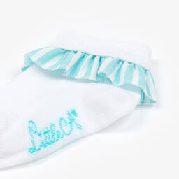 آدي-جوارب مزيج قطن محبوك لون أبيض وأزرق للبنات | Childrensalon Outlet