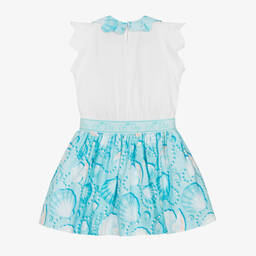 A Dee-فستان قطن جيرسي لون أبيض وأزرق تركواز | Childrensalon Outlet