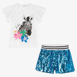 A Dee-Белый топ и голубые шорты с пайетками | Childrensalon Outlet