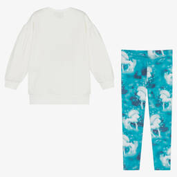 A Dee-Girls White & Blue Unicorn Leggings Set | Childrensalon Outlet