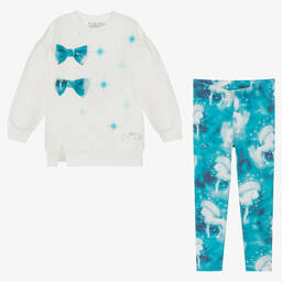 A Dee-Girls White & Blue Unicorn Leggings Set | Childrensalon Outlet