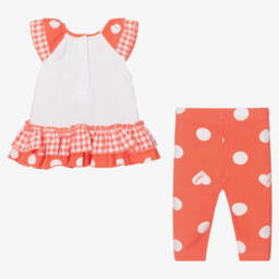 A Dee-طقم ليقنز قطن لون زهري مرجاني وأبيض | Childrensalon Outlet