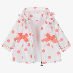 آدي-معطف مزين بككشكش لون أبيض وزهري مرجاني للبنات | Childrensalon Outlet