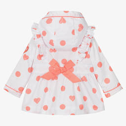 آدي-معطف مزين بككشكش لون أبيض وزهري مرجاني للبنات | Childrensalon Outlet
