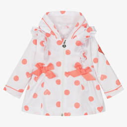 آدي-معطف مزين بككشكش لون أبيض وزهري مرجاني للبنات | Childrensalon Outlet