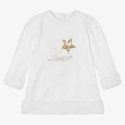 A Dee-Белое хлопковое платье с отделкой из искусственного меха | Childrensalon Outlet