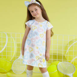 A Dee-Белое хлопковое платье с сердечками | Childrensalon Outlet