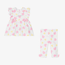 A Dee-Girls White Cotton Hearts Leggings Set | Childrensalon Outlet