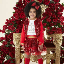 A Dee-Girls White Cotton & Red Sequin Skirt Set | Childrensalon Outlet