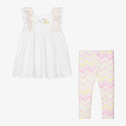 A Dee-Girls White Cotton Zigzag Leggings Set | Childrensalon Outlet