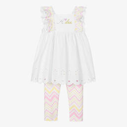 A Dee-Girls White Cotton Zigzag Leggings Set | Childrensalon Outlet