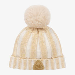A Dee-Girls White & Gold Stripe Knit Hat | Childrensalon Outlet
