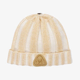 A Dee-Girls White & Gold Stripe Knit Hat | Childrensalon Outlet
