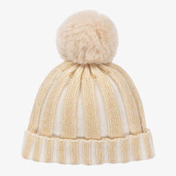 A Dee-Girls White & Gold Stripe Knit Hat | Childrensalon Outlet