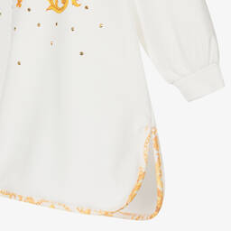 آدي-فستان سويتشيرت قطن جيرسي لون أبيض وذهبي | Childrensalon Outlet