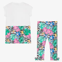 A Dee-Girls White & Green Cotton Leggings Set | Childrensalon Outlet