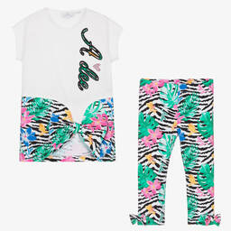 A Dee-Girls White & Green Cotton Leggings Set | Childrensalon Outlet