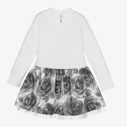 A Dee-Белое платье с серыми розами для девочек | Childrensalon Outlet