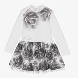 A Dee-Белое платье с серыми розами для девочек | Childrensalon Outlet