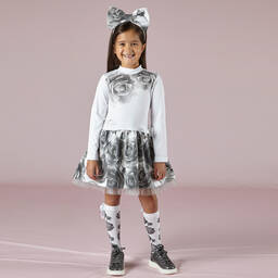 A Dee-Белое платье с серыми розами для девочек | Childrensalon Outlet