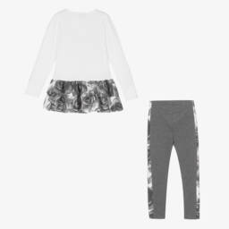 A Dee-Белый топ с серыми розами и легинсы | Childrensalon Outlet