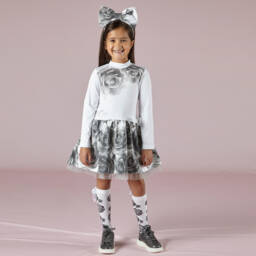 A Dee-Girls White & Grey Rose Socks | Childrensalon Outlet