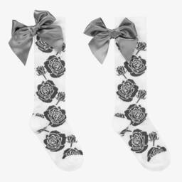 A Dee-Girls White & Grey Rose Socks | Childrensalon Outlet