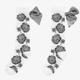 A Dee-Girls White & Grey Rose Socks | Childrensalon Outlet