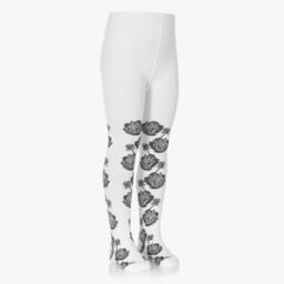 A Dee-Girls White & Grey Rose Tights | Childrensalon Outlet