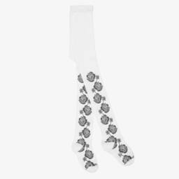 A Dee-Girls White & Grey Rose Tights | Childrensalon Outlet
