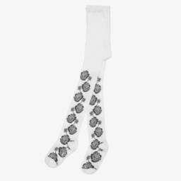 A Dee-Girls White & Grey Rose Tights | Childrensalon Outlet