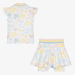 A Dee-Белый топ и юбка-шорты с сердечками | Childrensalon Outlet
