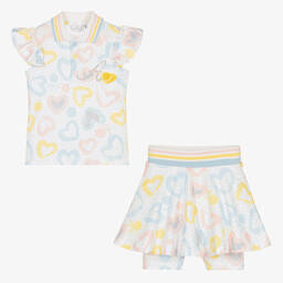 A Dee-Белый топ и юбка-шорты с сердечками | Childrensalon Outlet