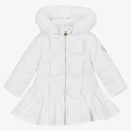 A Dee-Girls White Hooded Puffer Coat | Childrensalon Outlet