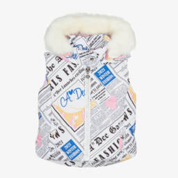 A Dee-Girls White Newspaper Print Puffer Gilet | Childrensalon Outlet